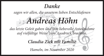 Traueranzeige von Andreas Höhn von Deister- und Weserzeitung