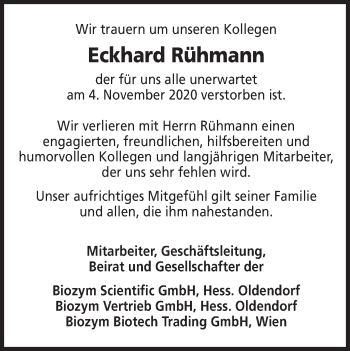 Traueranzeige von Eckhard Rühmann von Deister- und Weserzeitung
