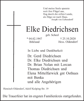 Traueranzeige von Elke Diedrichsen von Deister- und Weserzeitung