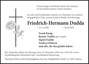 Traueranzeige von Friedrich-Hermann Dudda von Deister- und Weserzeitung