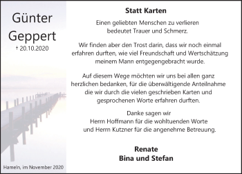 Traueranzeige von Günter Geppert von Deister- und Weserzeitung