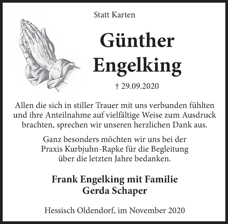  Traueranzeige für Günther Engelking vom 14.11.2020 aus Deister- und Weserzeitung