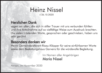 Traueranzeige von Heinz Nissel von Deister- und Weserzeitung