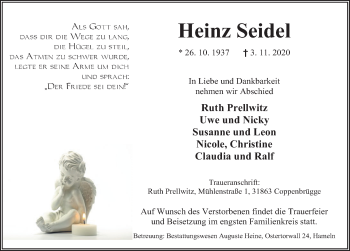 Traueranzeige von Heinz Seidel von Deister- und Weserzeitung