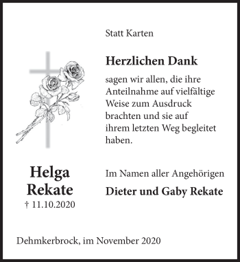 Traueranzeige von Helga Rekate von Deister- und Weserzeitung