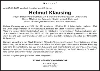 Traueranzeige von Helmut Klausing von Deister- und Weserzeitung