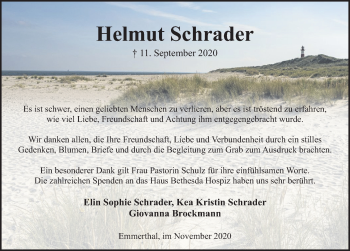 Traueranzeige von Helmut Schrader von Deister- und Weserzeitung