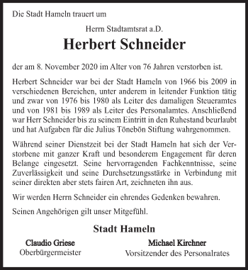 Traueranzeige von Herbert Schneder von Deister- und Weserzeitung