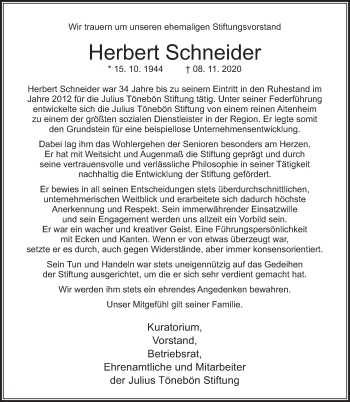 Traueranzeige von Herbert Schneider von Deister- und Weserzeitung