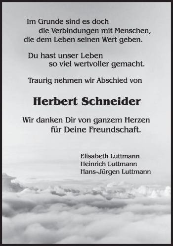 Traueranzeige von Herbert Schneider von Deister- und Weserzeitung