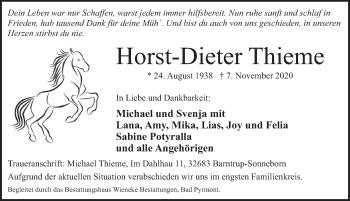 Traueranzeige von Horst-Dieter Thieme von Deister- und Weserzeitung