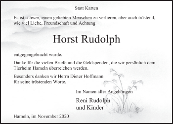 Traueranzeige von Horst Rudolph von Deister- und Weserzeitung