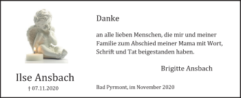 Traueranzeige von Ilse Ansbach von Deister- und Weserzeitung