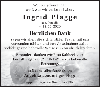 Traueranzeige von Ingrid Plagge von Deister- und Weserzeitung