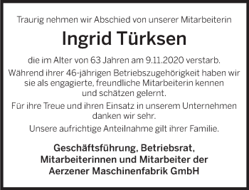 Traueranzeige von Ingrid Türksen von Deister- und Weserzeitung