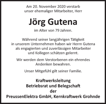 Traueranzeige von Jörg Gutena von Deister- und Weserzeitung