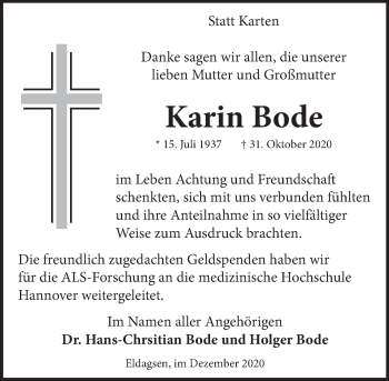 Traueranzeige von Karin Bode von Neue Deister-Zeitung
