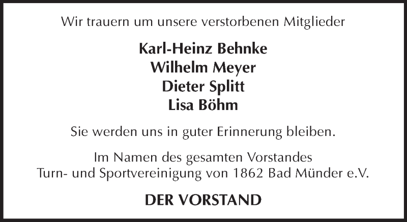  Traueranzeige für Karl-Heinz Behnke vom 21.11.2020 aus Neue Deister-Zeitung