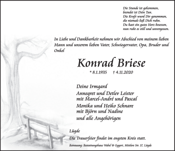 Traueranzeige von Konrad Briese von Deister- und Weserzeitung
