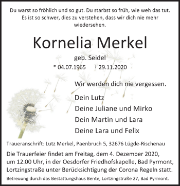 Traueranzeige von Kornelia Merkel von Deister- und Weserzeitung