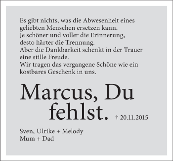 Traueranzeige von Marcus  von Deister- und Weserzeitung