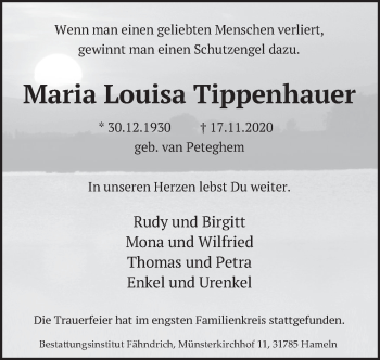 Traueranzeige von Maria Louisa Tippenhauer von Deister- und Weserzeitung
