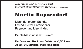 Traueranzeige von Martin Beyersdorf von Neue Deister-Zeitung