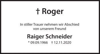 Traueranzeige von Raiger Schneider von Deister- und Weserzeitung