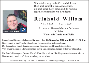 Traueranzeige von Reinhold Willam von Deister- und Weserzeitung
