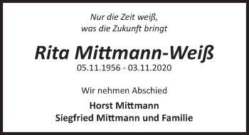 Traueranzeige von Rita Mittmann-Weiß von Deister- und Weserzeitung