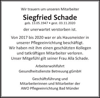 Traueranzeige von Siegfried Schade von Neue Deister-Zeitung