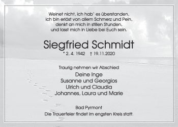 Traueranzeige von Siegfried Schmidt von Deister- und Weserzeitung
