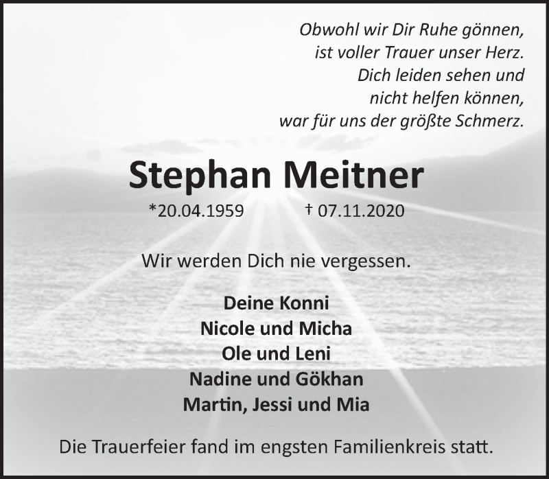  Traueranzeige für Stephan Meitner vom 21.11.2020 aus Deister- und Weserzeitung
