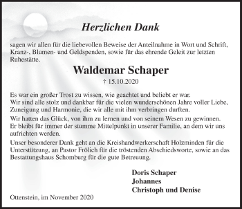 Traueranzeige von Waldemar Schaper von Deister- und Weserzeitung