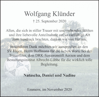 Traueranzeige von Wolfgang Klünder von Deister- und Weserzeitung