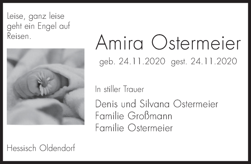  Traueranzeige für Amira Ostermeier vom 05.12.2020 aus Deister- und Weserzeitung