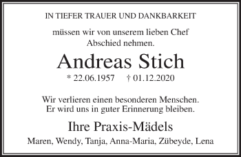 Traueranzeige von Andreas Stich von Deister- und Weserzeitung