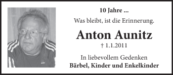 Traueranzeige von Anton Aunitz von Neue Deister-Zeitung