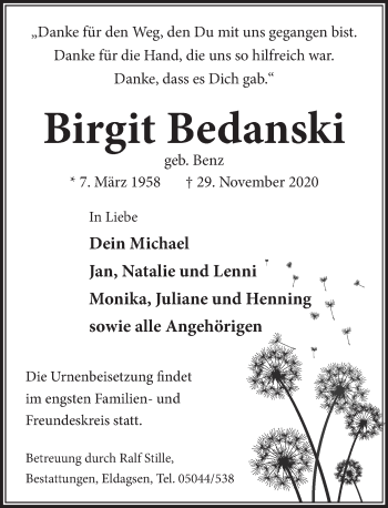 Traueranzeige von Birgit Bedanski von Neue Deister-Zeitung