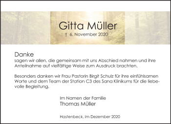 Traueranzeige von Brigitta Müller von Deister- und Weserzeitung