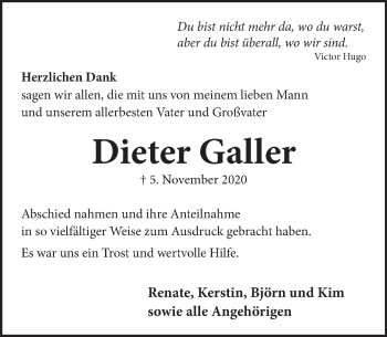 Traueranzeige von Dieter Galler von Neue Deister-Zeitung