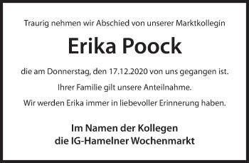 Traueranzeige von Erika Pook von Deister- und Weserzeitung