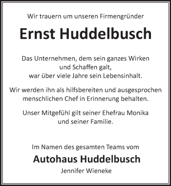 Traueranzeige von Ernst Huddelbusch von Deister- und Weserzeitung