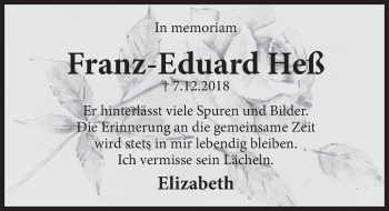 Traueranzeige von Franz-Eduard Heß von Deister- und Weserzeitung