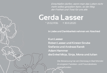Traueranzeige von Gerda Lasser von Neue Deister-Zeitung