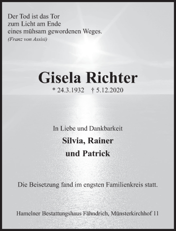 Traueranzeige von Gisela Richter von Deister- und Weserzeitung