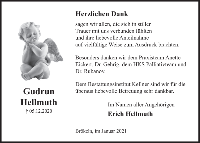  Traueranzeige für Gudrun Hellmuth vom 02.01.2021 aus Deister- und Weserzeitung