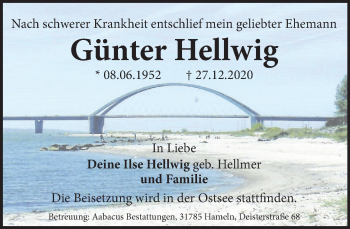 Traueranzeige von Günter Hellwig von Deister- und Weserzeitung