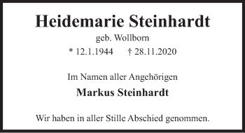 Traueranzeige von Heidemarie Steinhardt von Deister- und Weserzeitung
