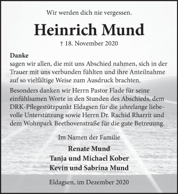 Traueranzeige von Heinrich  Mund von Neue Deister-Zeitung